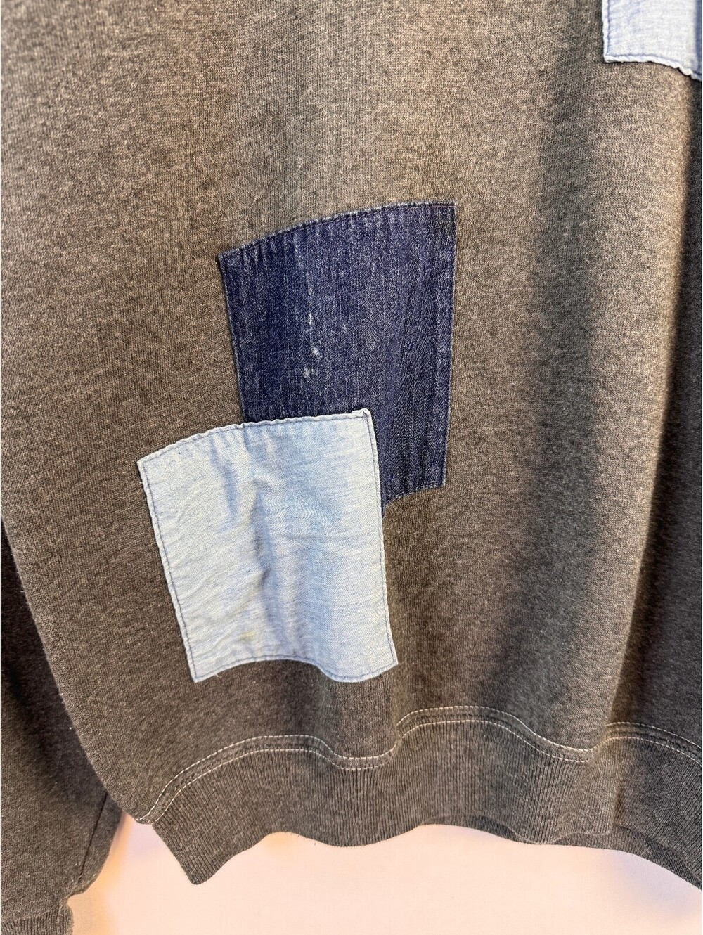 Vintage Planet Hollywood Denim Patchwork Sweatshirt Y2K Art To Wear Crewneck M - Picture 3 of 7